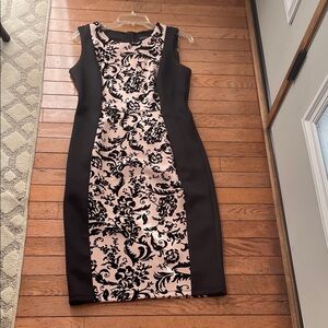 Enfocus Studio Black and Pink Patterned Midi Dress